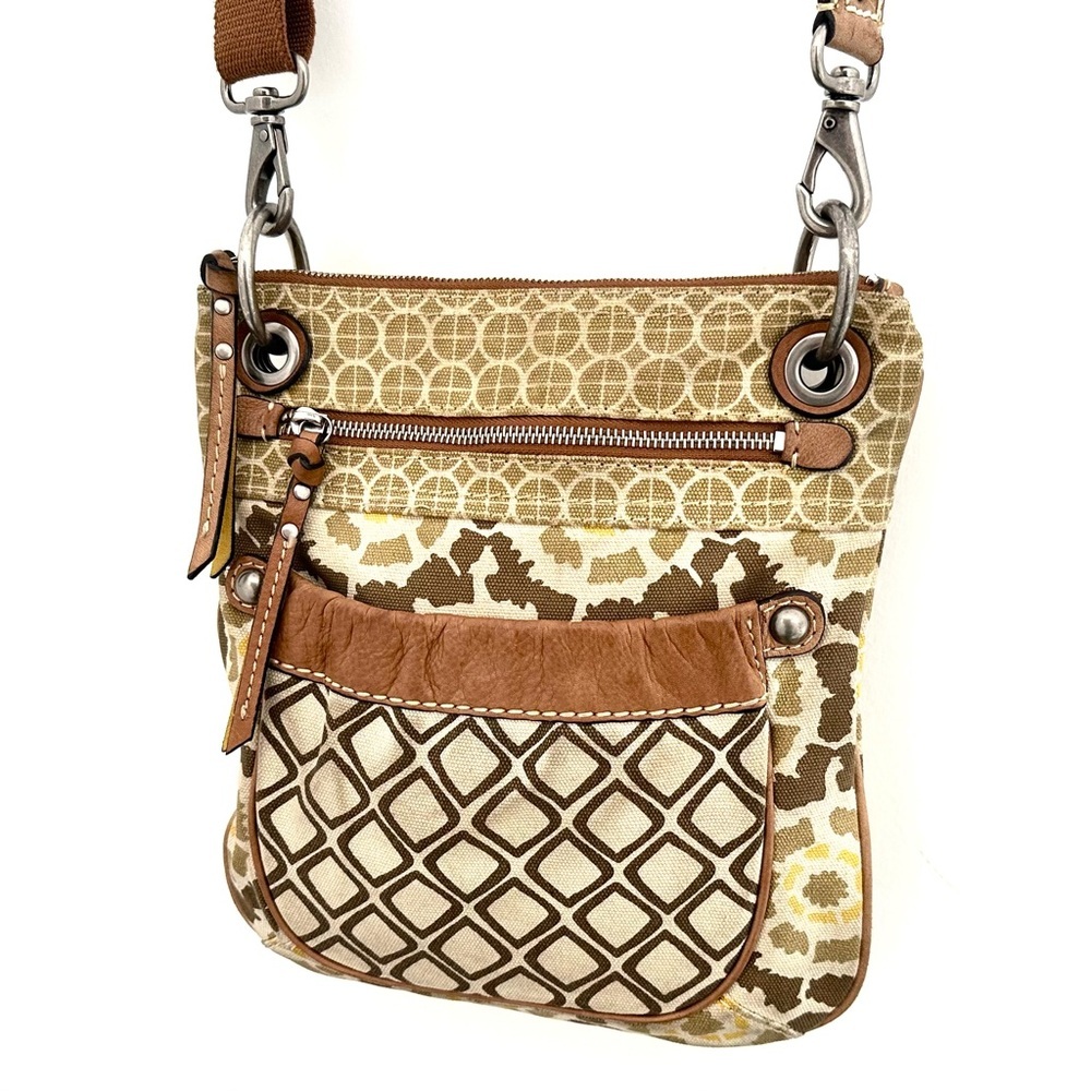 FOSSIL 🌞 Brown, Yellow & Beige Canvas Crossbody Bag - Picture 5 of 13